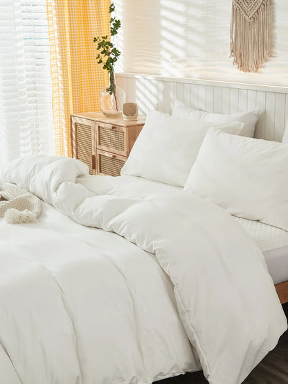 Plain White Duvet Cover Set Super Soft Bedding Queen 3 Pieces Breathable Lightweight Microfiber Duvet Cover Farmhouse White Comforter Cover with Zipper Closure School Bedding
