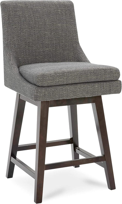 Counter Height Swivel Bar Stools with Back Set of 2, FSC Certified Upholstered Fabric Bar Stool, 26.8" H Seat Height, Fabric in Fog