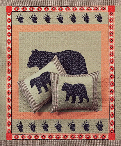 3 Piece King Cabin Quilt Bedding Set - Bear and Paw - Rustic Country Reversible Patchwork Comforter Set with Decorative Pillow Shams