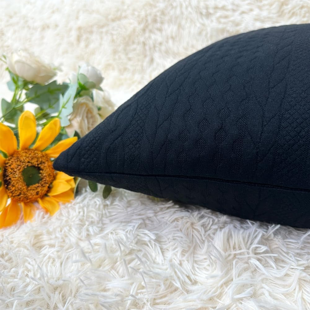 Black Pillow Covers, Pack of 2 Super Soft Elegant Modern Daily Cushion Covers Decorative Stretchy Pillow Cases for Sofa Bed Car Chair, 18 X 18 Inch(Black)