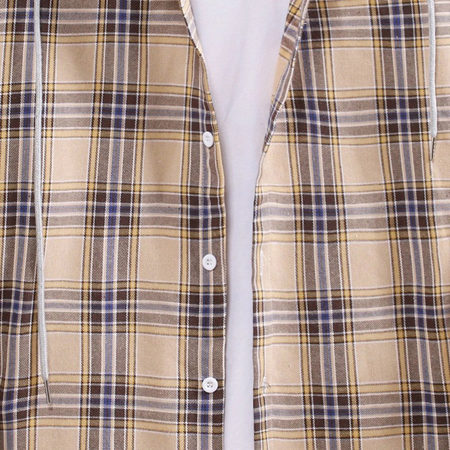 Men'S Flannel Plaid Hooded Shirts Casual Long Sleeve Button down Regular Fit Hooded Shirt Lightweight Thin Jackets Khaki#06 M