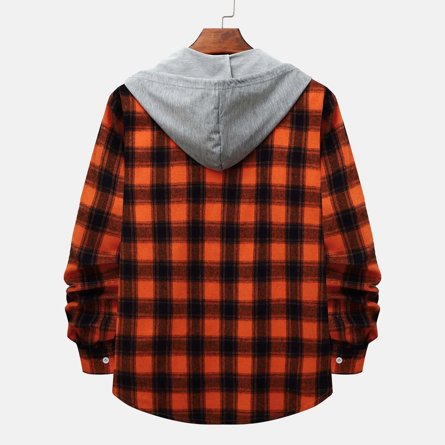 Men'S Flannel Plaid Hooded Shirts Casual Long Sleeve Button down Regular Fit Hooded Shirt Lightweight Thin Jackets Orange#01 XL