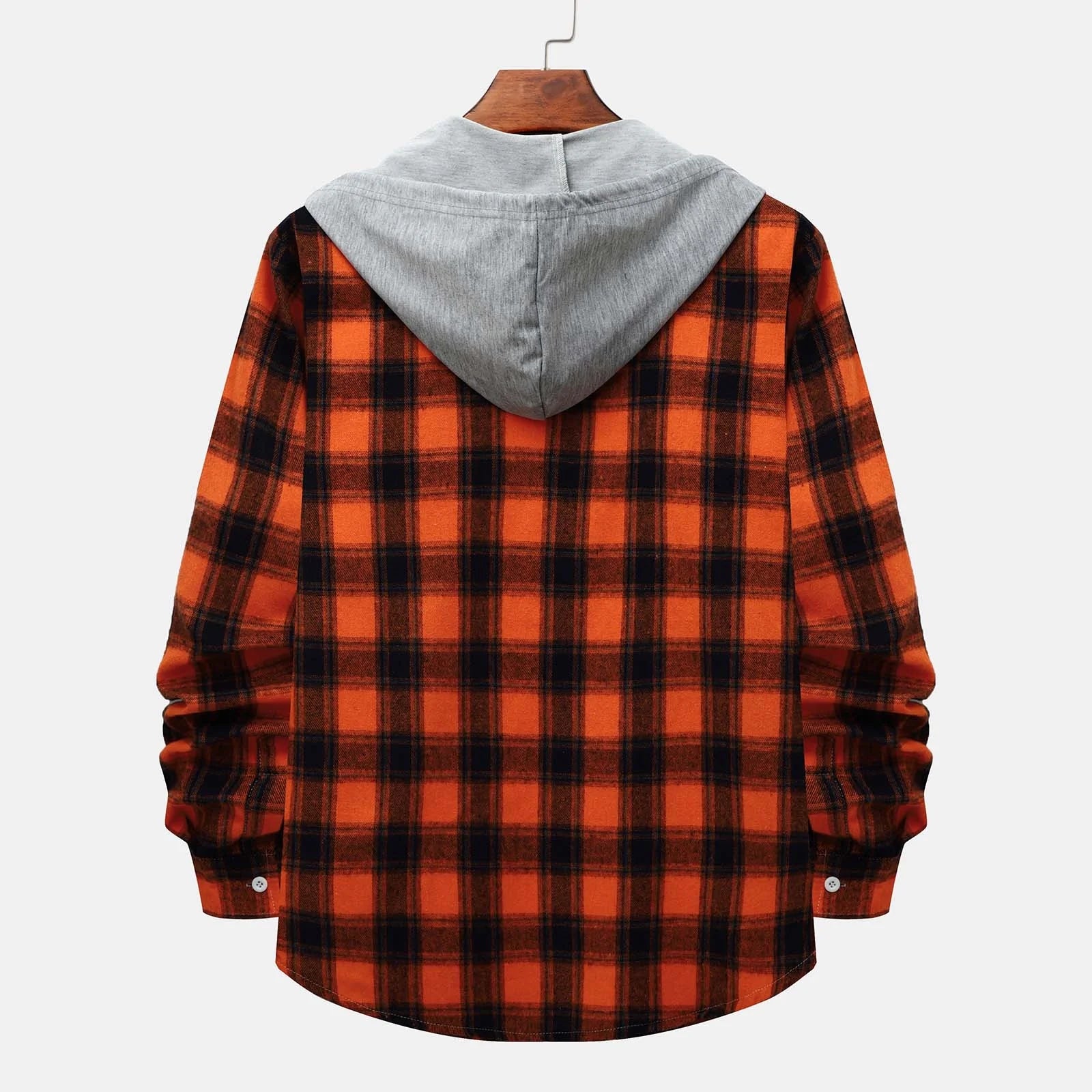 Men'S Flannel Plaid Hooded Shirts Casual Long Sleeve Button down Regular Fit Hooded Shirt Lightweight Thin Jackets Orange#01 XL