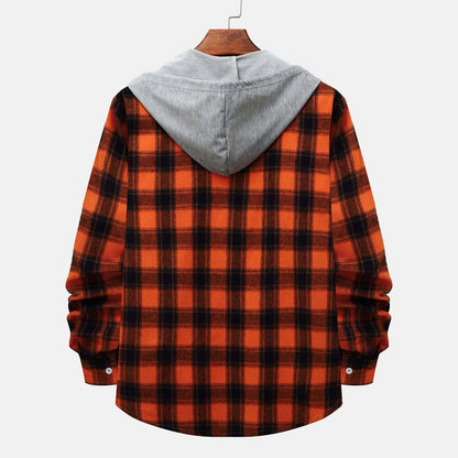 Men'S Flannel Plaid Hooded Shirts Casual Long Sleeve Button down Regular Fit Hooded Shirt Lightweight Thin Jackets Orange#01 XL