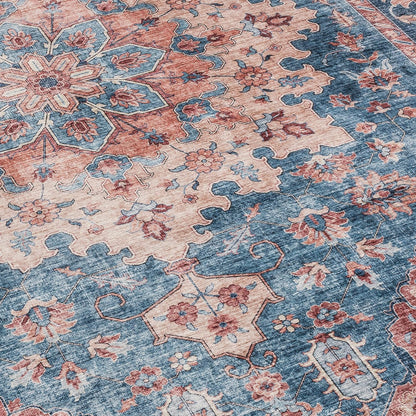 Realife Machine Washable Rug - Stain Resistant, Non-Shed - Eco-Friendly, Non-Slip, Family & Pet Friendly - Made from Premium Recycled Fibers - Distressed Vintage Medallion - Light Blue - 2'6" X 8'