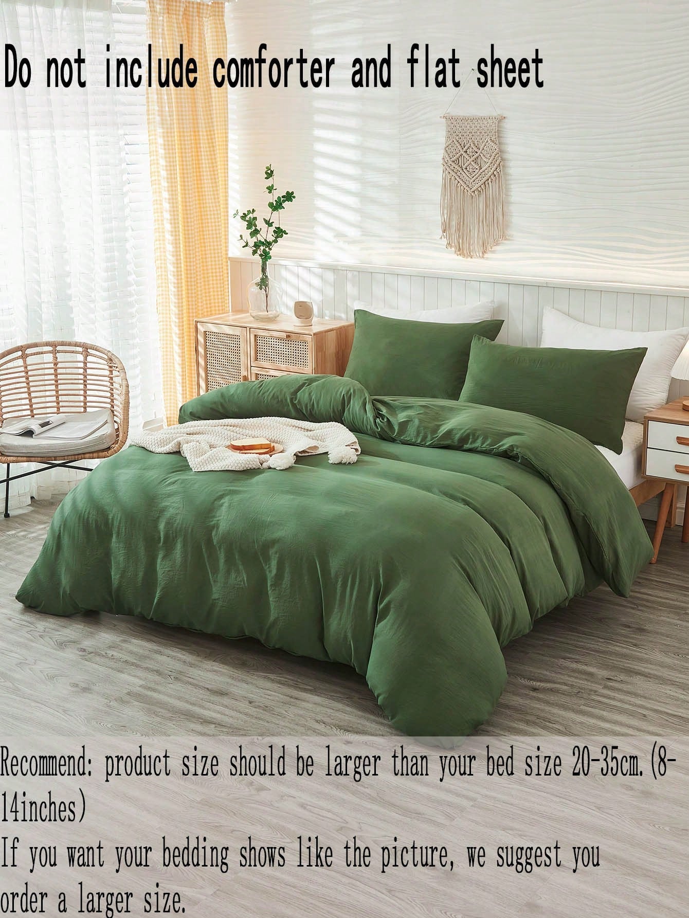 Army Green Duvet Cover Set Twin Queen King Size Boho Farmhouse Bedding Set 3 Pcs Super Soft Breathable Microfiber Duvet Cover 1 Duvet Cover with Zipper 2 Pillowcases No Comforter Gifts for Women&Men School Bedding