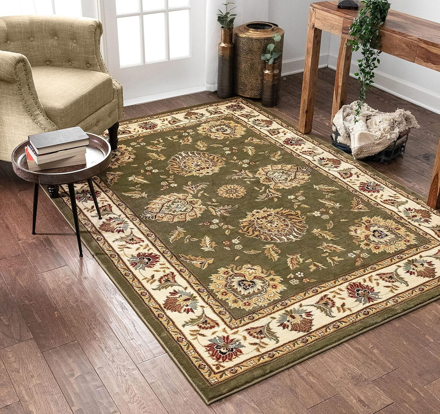 Sultan Sarouk Green Oriental Floral Formal Traditional Area Rug 7' X 9' Easy Clean Stain Fade Resistant Shed Free Modern Classic Contemporary Thick Soft Plush Living Dining Room Rug