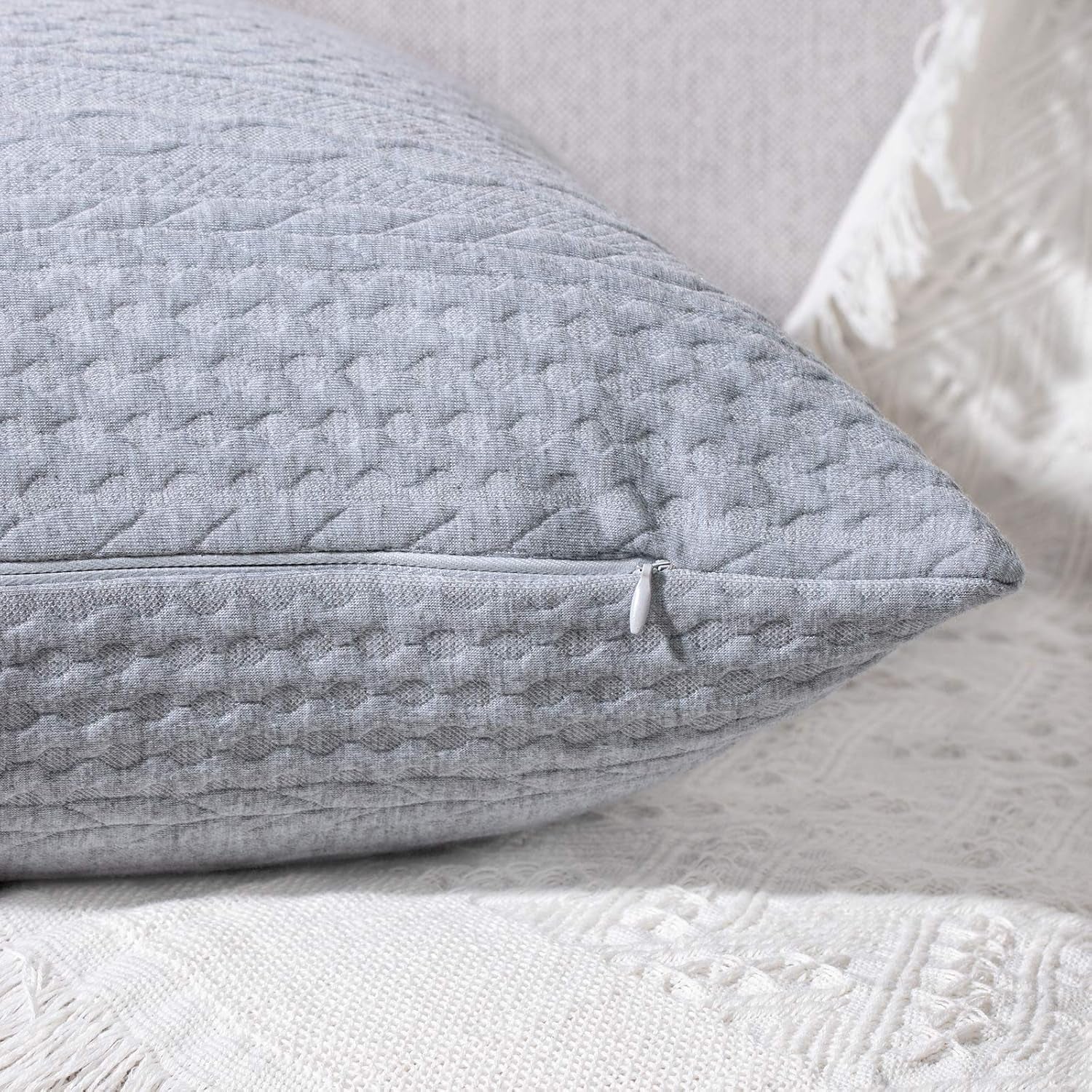 Pack of 2 Super Soft Decorative Throw Pillow Covers Square Cushion Cases Pillowcases for Couch Sofa Bedroom Car Modern Embossed Patterned,20 X 20 Inch,Light Grey