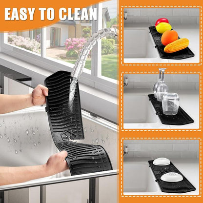 Kitchen Sink Splash Guard, 24Inche Faucet Mat Splash Catcher, Handle Drip Catcher Tray, Multipurpose for Kitchen Dish Drying Mats Sponge Holder and Bathroom Countertop Protect(Black)