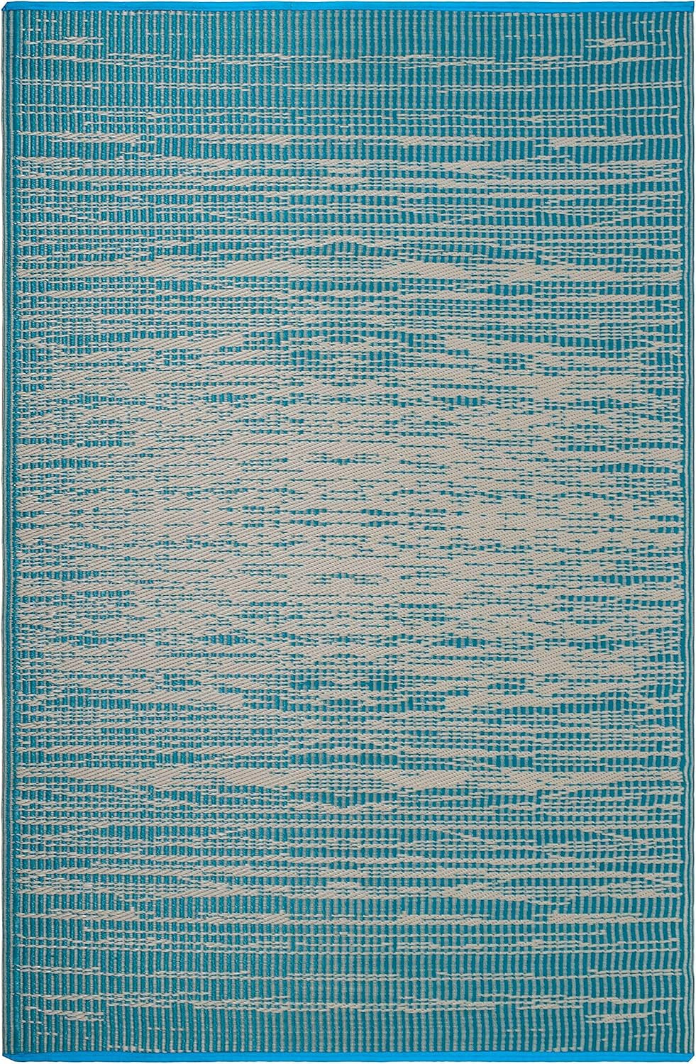 Outdoor Rug - Waterproof, Fade Resistant, Crease-Free - Premium Recycled Plastic - Distressed Abstract - Porch, Deck, Balcony, Mudroom, Laundry Room, Patio - Brooklyn - Teal - 3 X 5 Ft
