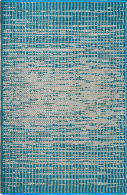 Outdoor Rug - Waterproof, Fade Resistant, Crease-Free - Premium Recycled Plastic - Distressed Abstract - Porch, Deck, Balcony, Mudroom, Laundry Room, Patio - Brooklyn - Teal - 3 X 5 Ft