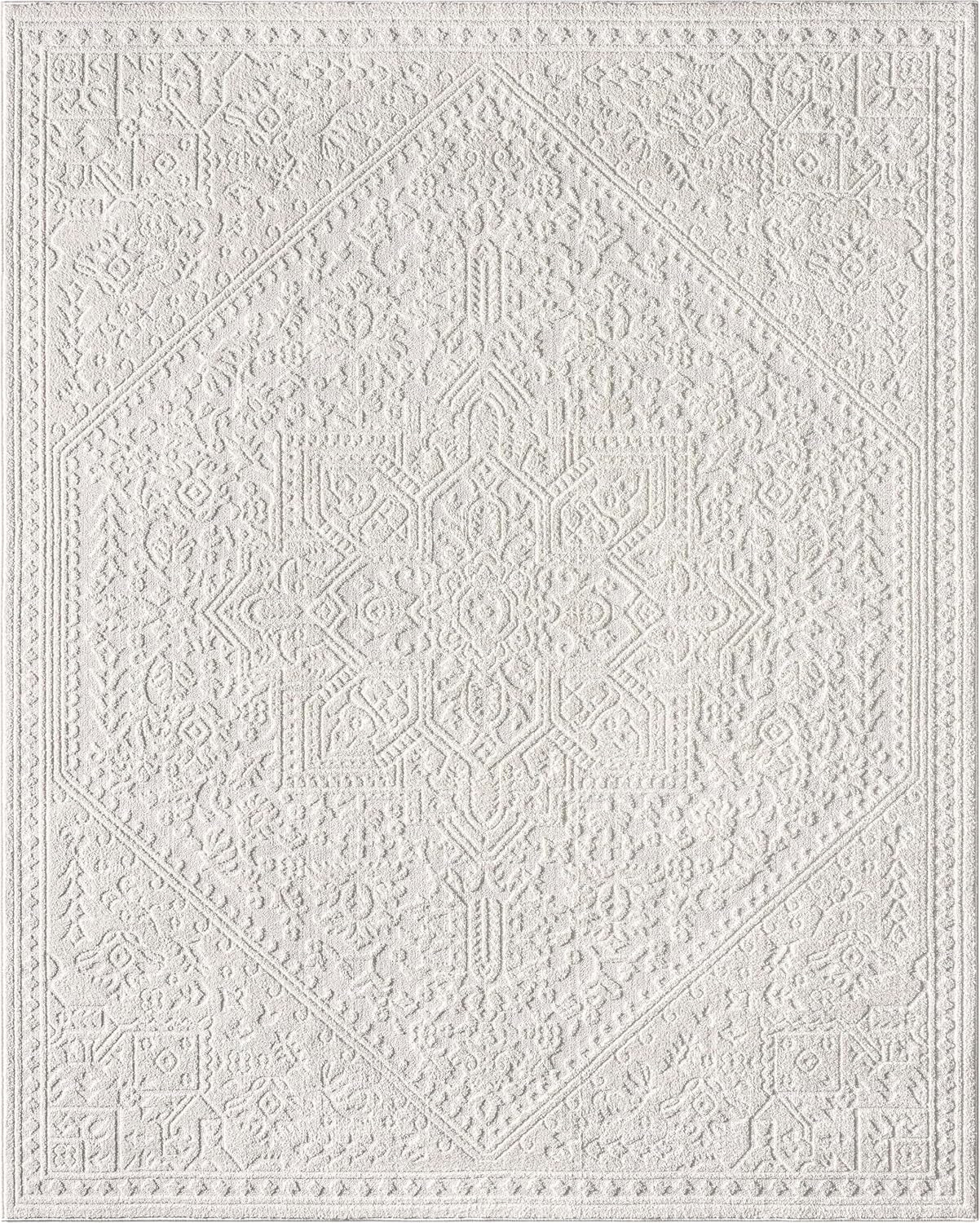 Harlow Collection Cloud Medallion Ivory - Modern Tribal Minimalist 8X10 Area Rug - Ideal for Living Room, Dining Room & Bedroom - Durable, Stain Resistant & Easy to Clean