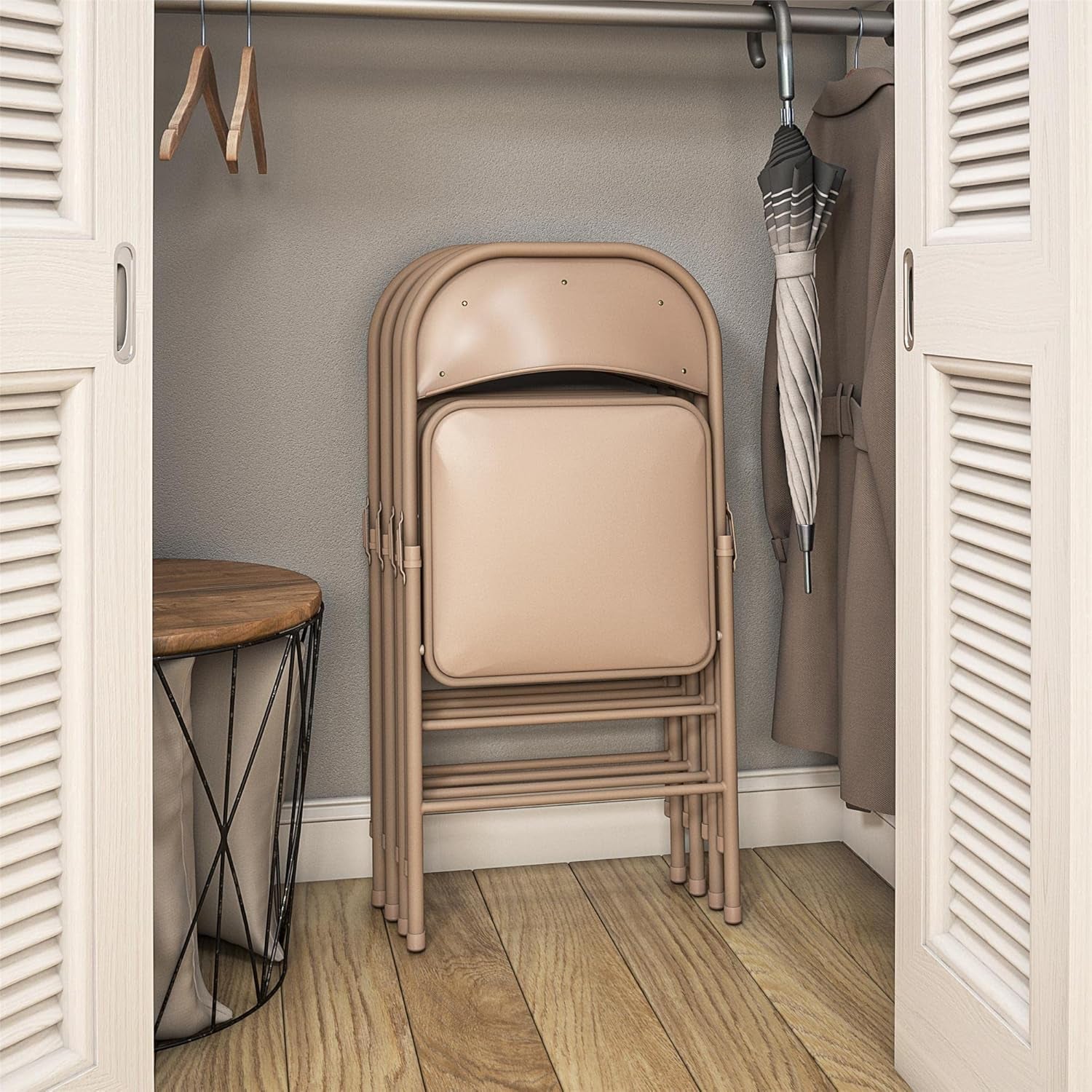Vinyl Folding Chair, 4 Pack, Antique Linen