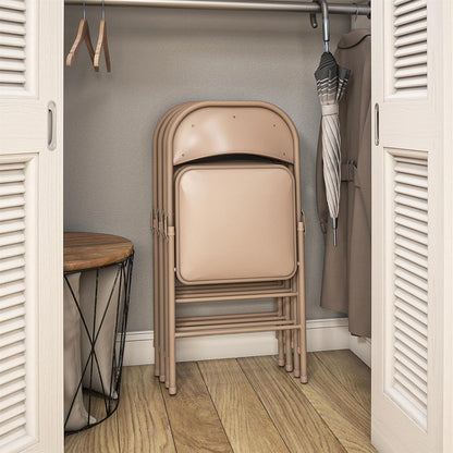 Vinyl Folding Chair, 4 Pack, Antique Linen