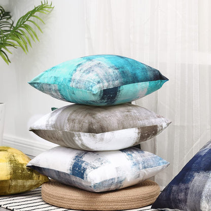 Set of 2 Grey Throw Pillow Covers Blue and Grey Art Decorative Cushion Cover for Home Bedroom Sofa Living Room 16X16 Inches