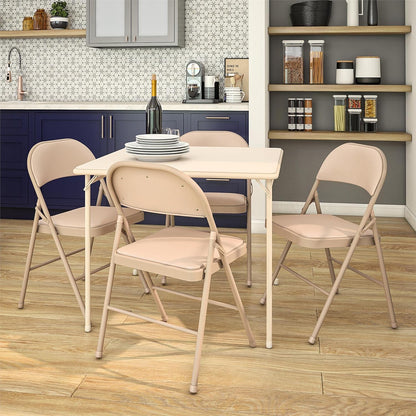 Vinyl Folding Chair, 4 Pack, Antique Linen