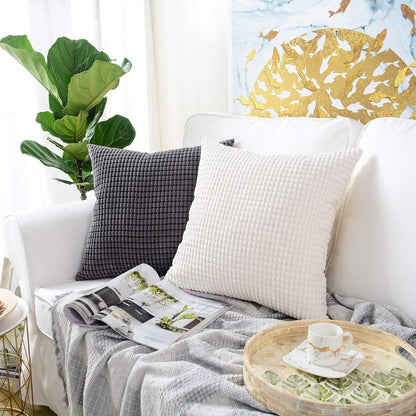 Pack of 2, Corduroy Soft Decorative Square Throw Pillow Cover Cushion Covers Pillowcase, Home Decor Decorations for Sofa Couch Bed Chair 16X16 Inch/40X40 Cm (Granules Cream White)