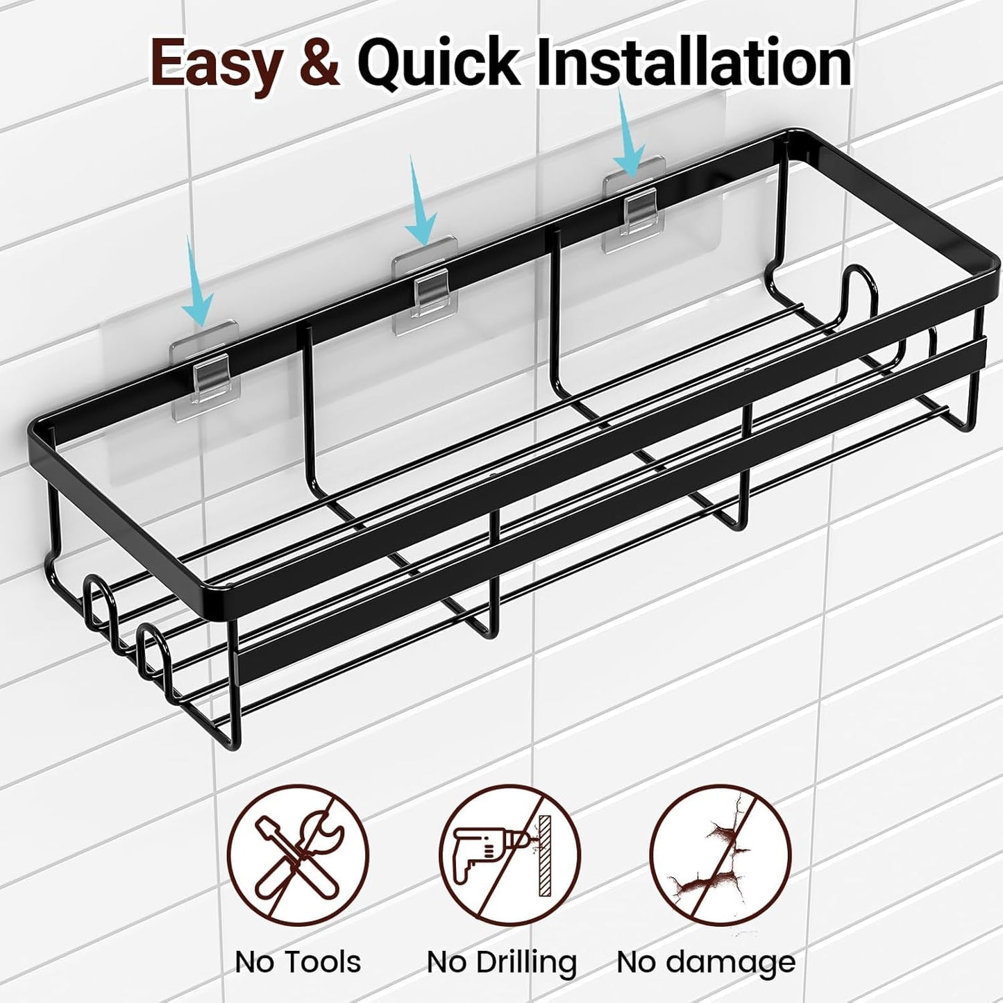 Shower Caddies 2 Pack - Adhesive Hanging Shower Shelf - Bathroom Organizers and Storage, No Drilling Stainless Shower Shelves for Home Decor, Bathroom Accessories