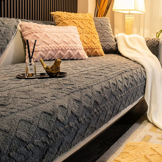 Living Room Sofa Cover Plush Couch Cover Nordic Sofa Cushion Non-Slip Sofa Towel L-Shaped Sofa Protective Case