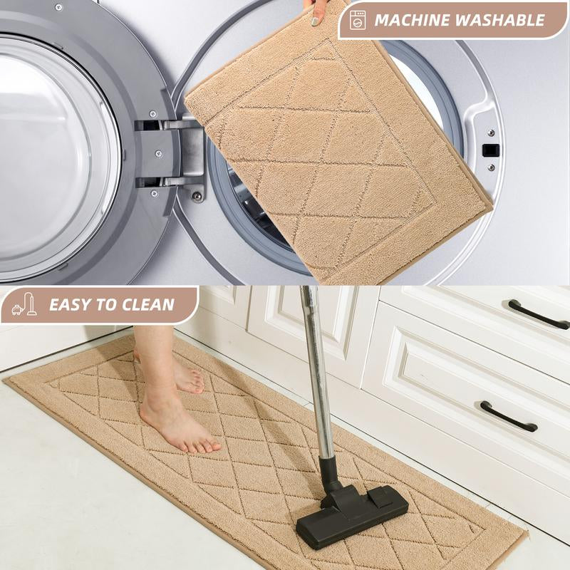 Beqhause Pattern Kitchenmat Set of 2 Soft Washable Kitchen Rugs, 20”X30” & 20”X48”, Self Adhesive No Sliding, Soft and Absorbent Tiktok Shop