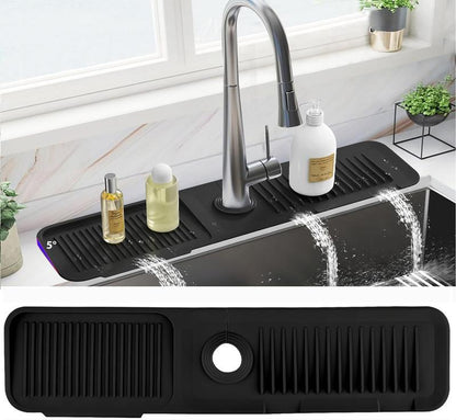 Kitchen Sink Splash Guard, 24Inche Faucet Mat Splash Catcher, Handle Drip Catcher Tray, Multipurpose for Kitchen Dish Drying Mats Sponge Holder and Bathroom Countertop Protect(Black)