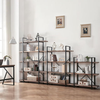 Bookshelf, 5 Tier Industrial Bookcase, 70" Tall Bookshelves and Book Case with 5 Shelf, Rustic Storage Rack with Display Shelves for Bedroom Living Room Office, Retro Brown