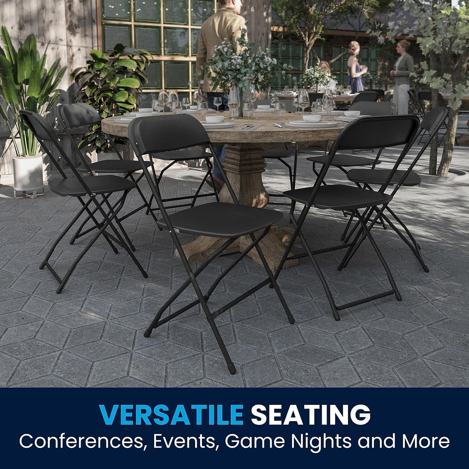 Hercules Series Plastic Folding Chair - Black - 650LB Weight Capacity Comfortable Event Chair - Lightweight Folding Chair