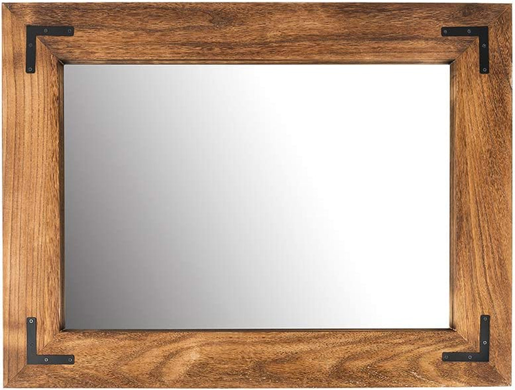 Rustic Wooden Framed Wall Mirror, Natural Wood Bathroom Vanity Mirror for Farmhouse Decor, Vertical or Horizontal Hanging, 32" X 24", Brown