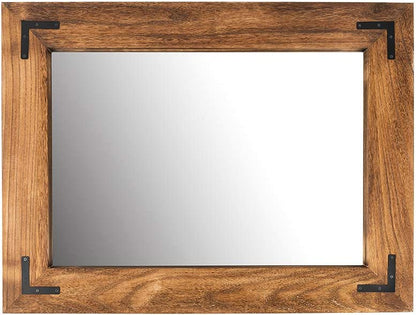 Rustic Wooden Framed Wall Mirror, Natural Wood Bathroom Vanity Mirror for Farmhouse Decor, Vertical or Horizontal Hanging, 32" X 24", Brown