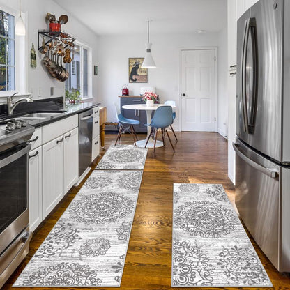 [Fallfreshness] HEBE Washable Farmhouse Kitchen Rugs Sets of 3 Non Slip Washable Kitchen Rugs and Mats Boho Kitchen Mats for Floor Kitchen Runner Rug Kitchen Carpet Rug Runner for Hallways Kitchen Laundry