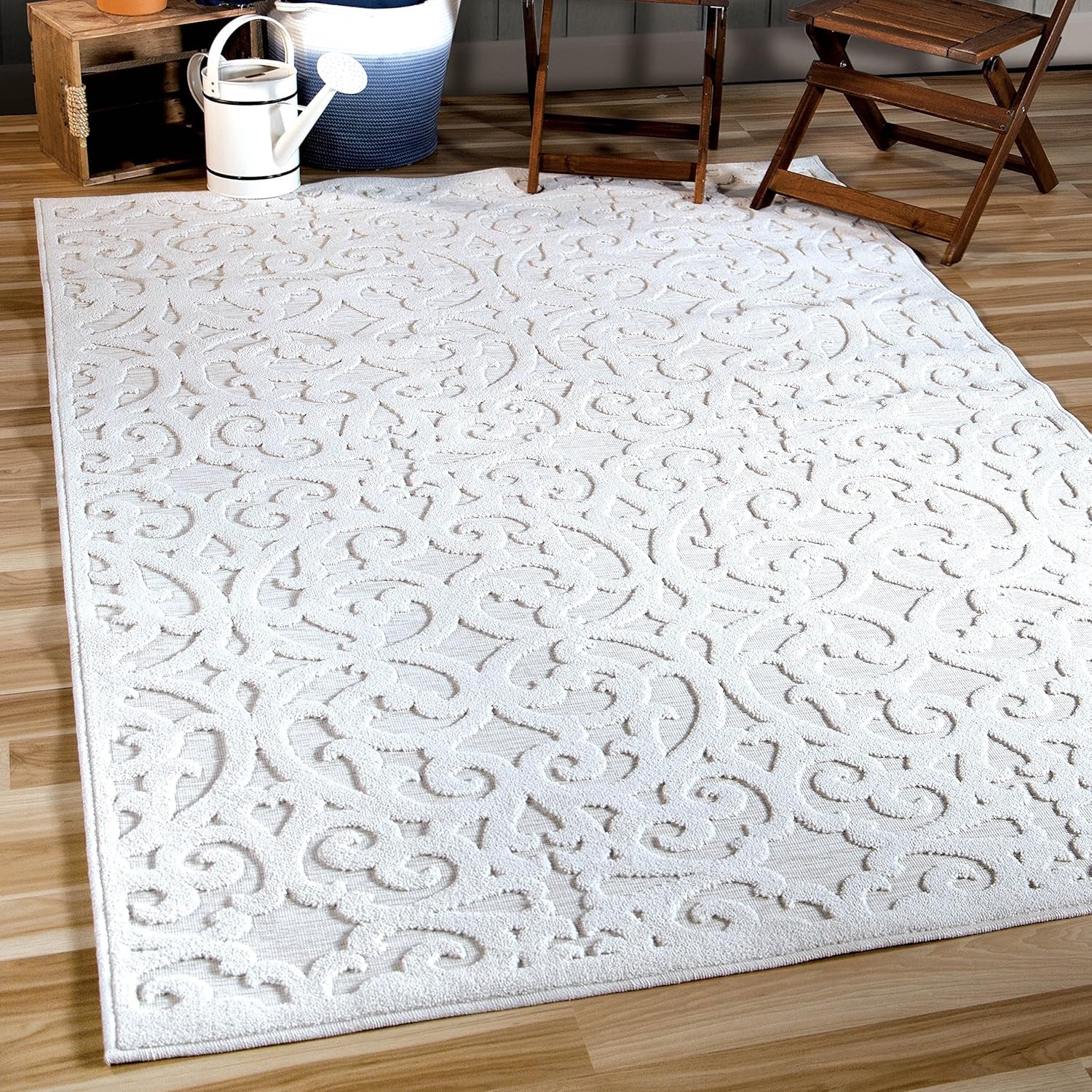 Orian Sculpted 4704 Indoor/Outdoor High-Low Debonair Natural Area Rug, 5'2" X 7'6", Ivory
