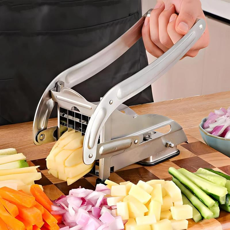 Manual French Fry Cutter with 2 Blades,Stainless Steel Potato Slicer for Fries,Carrots & Cucumbers, Kitchen Air Fryer Mate,Perfect Fruit Vegetable Slicer