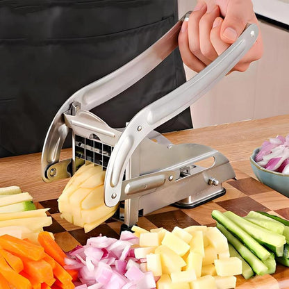 Manual French Fry Cutter with 2 Blades,Stainless Steel Potato Slicer for Fries,Carrots & Cucumbers, Kitchen Air Fryer Mate,Perfect Fruit Vegetable Slicer