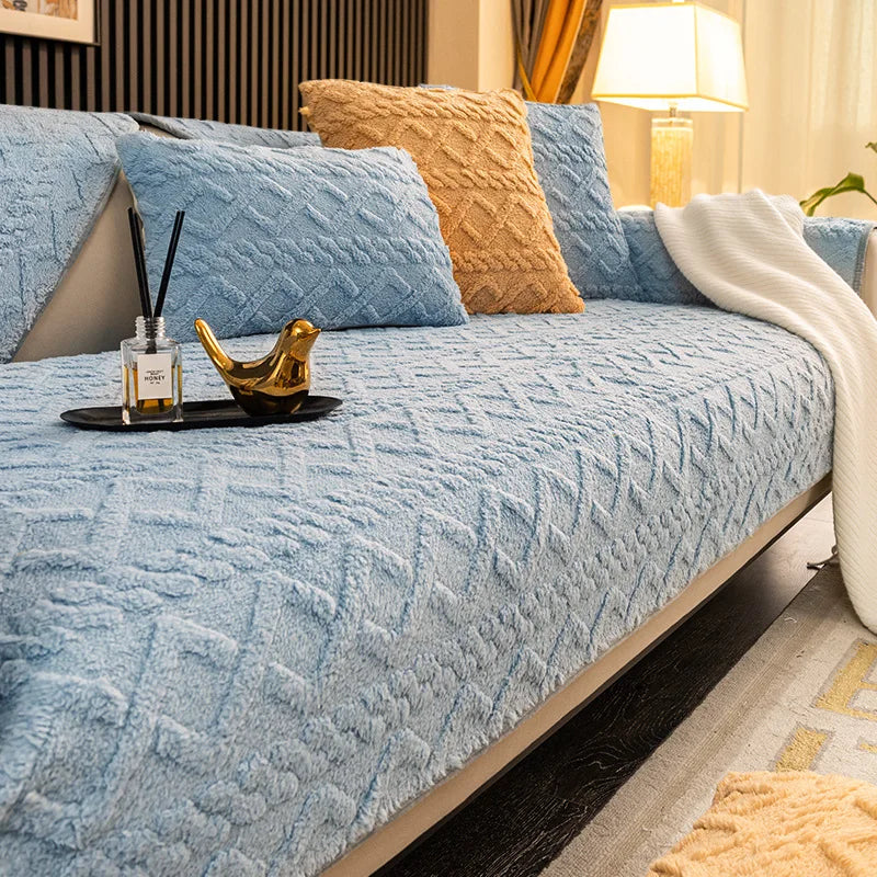 Living Room Sofa Cover Plush Couch Cover Nordic Sofa Cushion Non-Slip Sofa Towel L-Shaped Sofa Protective Case