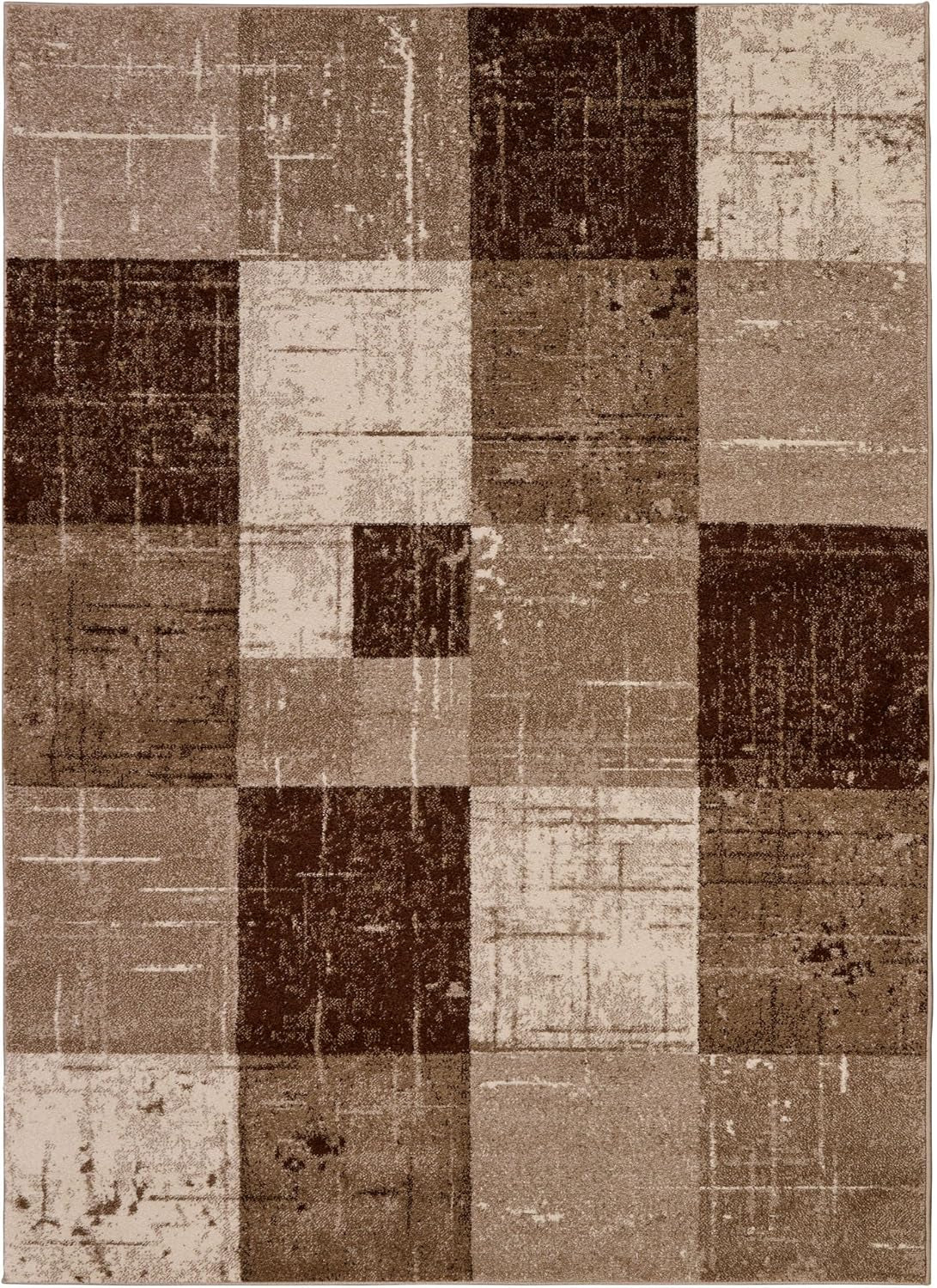 City Collection Geometric Design 5X7 Indoor Living Room Area Rug, 5'3" X 6'11", Brown Checkered