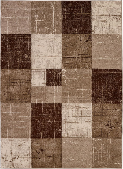 City Collection Geometric Design 5X7 Indoor Living Room Area Rug, 5'3" X 6'11", Brown Checkered