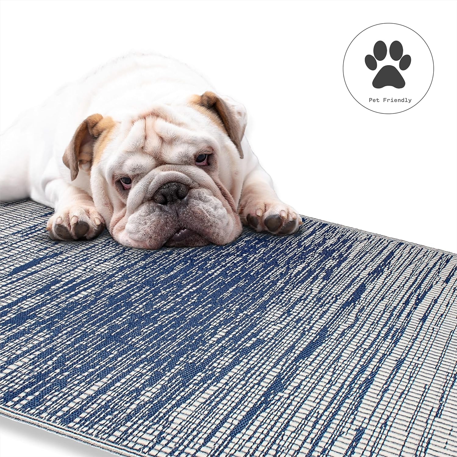 Abstract Distressed Stripes Outdoor Rug - Waterproof, Fade Resistant, Crease-Free, Reversible - Premium Recycled Plastic - Patio Porch Balcony Deck - Brooklyn Blue - 8X10 Ft