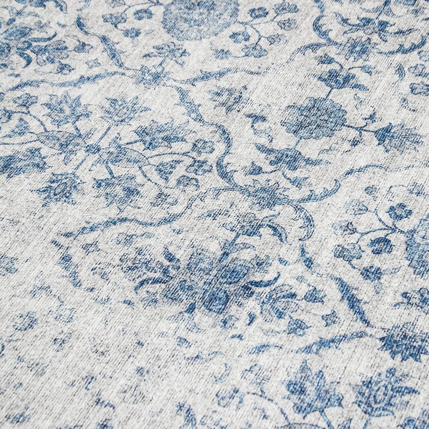 Realife Machine Washable Area Rug Runner - Living Room Bedroom Bathroom Kitchen Entryway Office - Padded Low Pile Stain Resistant Premium - Boho Farmhouse Vintage - Noor - Grey Blue 2'6" X 6'