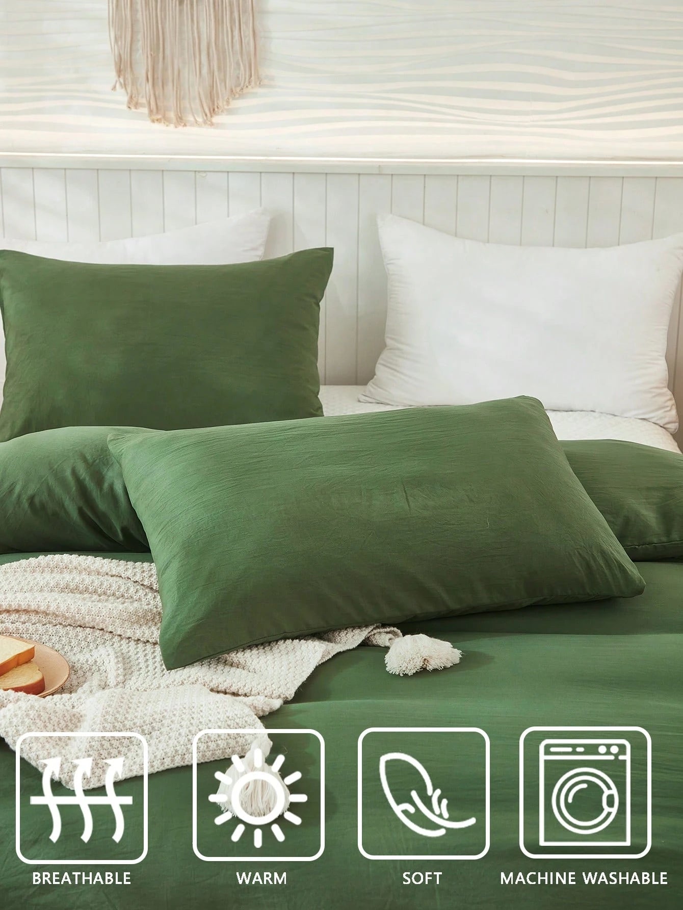 Army Green Duvet Cover Set Twin Queen King Size Boho Farmhouse Bedding Set 3 Pcs Super Soft Breathable Microfiber Duvet Cover 1 Duvet Cover with Zipper 2 Pillowcases No Comforter Gifts for Women&Men School Bedding