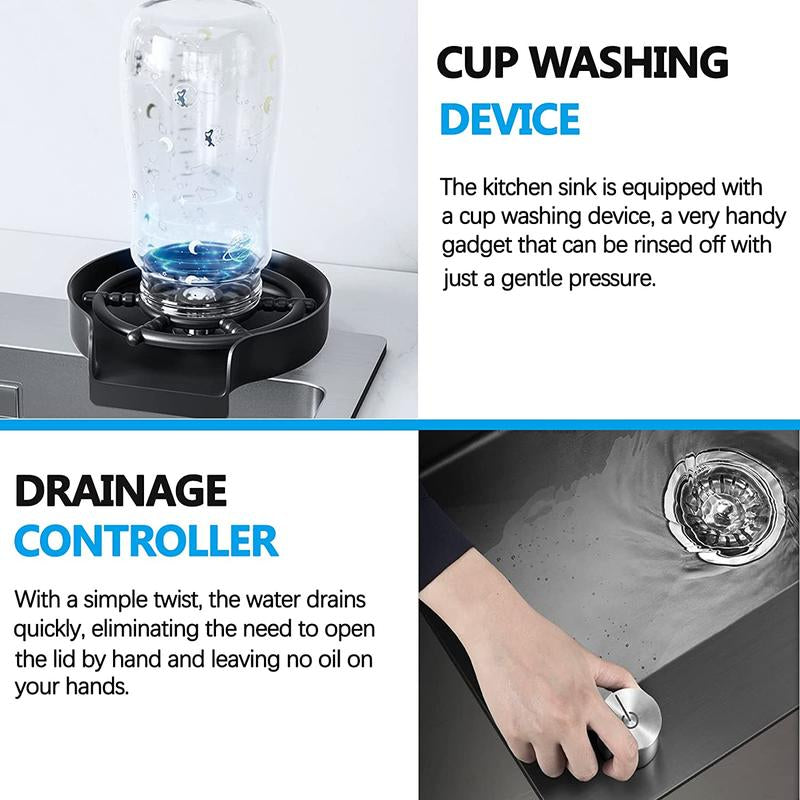 Bronstarz 33*22 INCH Black Nano Drop in Sink 304 Stainless Steel Waterfall Sink with Pull down Sprayhead Faucet Single Bowl Drop in Kitchen Sink Workstation with LED TEMP Display (33 X 22 IN)