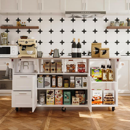FUFU&GAGA Kitchen Island 54" Large Rolling Kitchen Island Cart on Wheels with Drop Leaf Breakfast Bar Spice Towel Rack Mobile Island Table for Kitchen with Storage, Moveable Cabinet Drawer