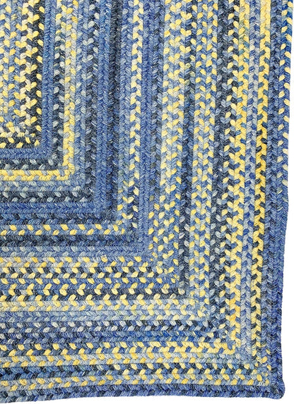 American Heritage Blue Yellow 3' 0" X 5' 0" Concentric Rectangle Braided Rug