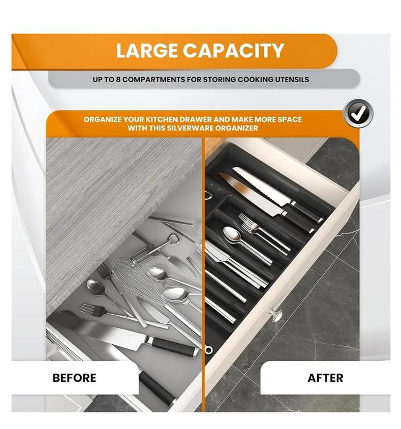 Expandable Silverware Drawer Organizer - Utensil Drawer Organizer - Kitchen Organizers and Storage - Silverware Organizer - Kitchen Drawer Organizer - Utensil Organizer for Kitchen Drawers