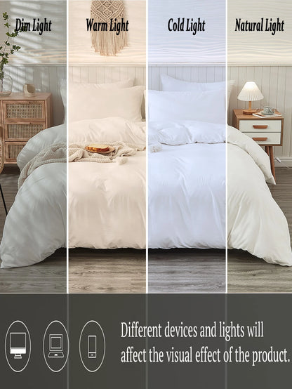 Plain White Duvet Cover Set Super Soft Bedding Queen 3 Pieces Breathable Lightweight Microfiber Duvet Cover Farmhouse White Comforter Cover with Zipper Closure School Bedding