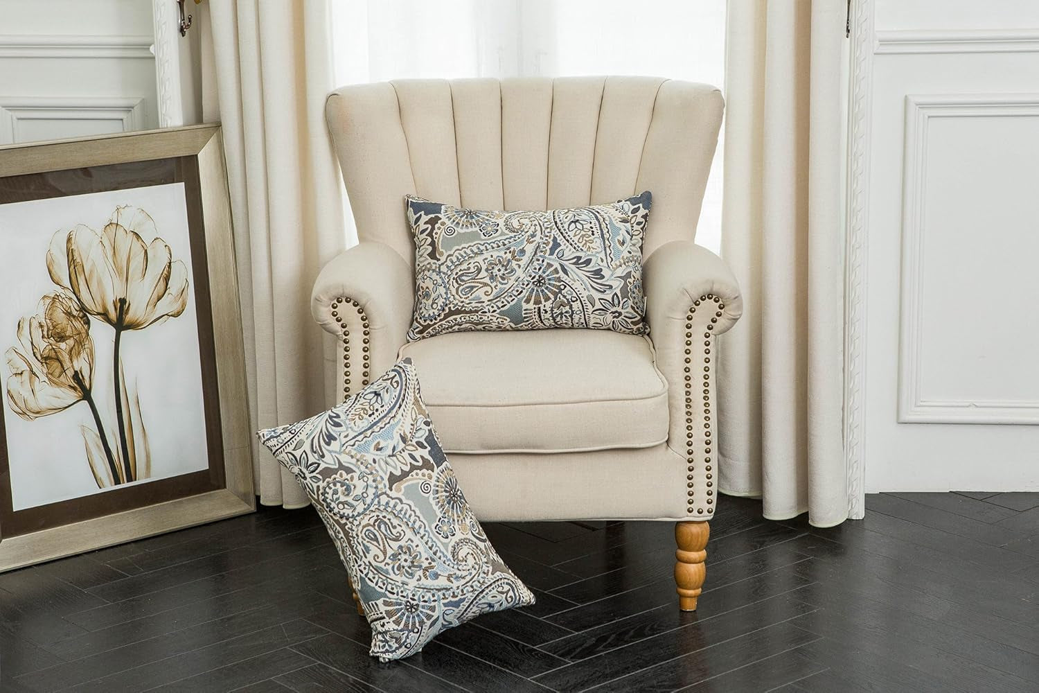Pack of 2 Oblong Rectangular Throw Pillow Cover Cushion Cases for Sofa Couch Chair,Paisley Pattern,12X20 Inches,Blue Brown Cream Multicolor