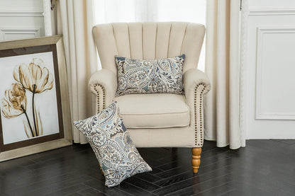 Pack of 2 Oblong Rectangular Throw Pillow Cover Cushion Cases for Sofa Couch Chair,Paisley Pattern,12X20 Inches,Blue Brown Cream Multicolor