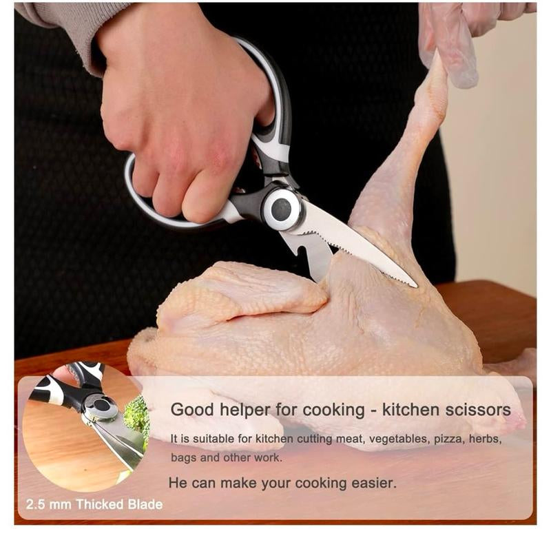 OMDAR Kitchen Scissors - 3 Pack Heavy Duty Stainless Steel Shears for Cutting Meat, Food, Fish, Poultry - Dishwasher Safe - Cover, Board Thick