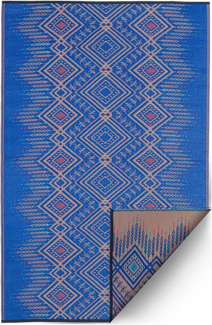 Outdoor Rug - Waterproof, Fade Resistant, Crease-Free, Reversible - Premium Recycled Plastic - Boho Southwestern - Patio, Porch, Deck, Balcony - Jodhpur - Multi Blue - 5 X 8 Ft