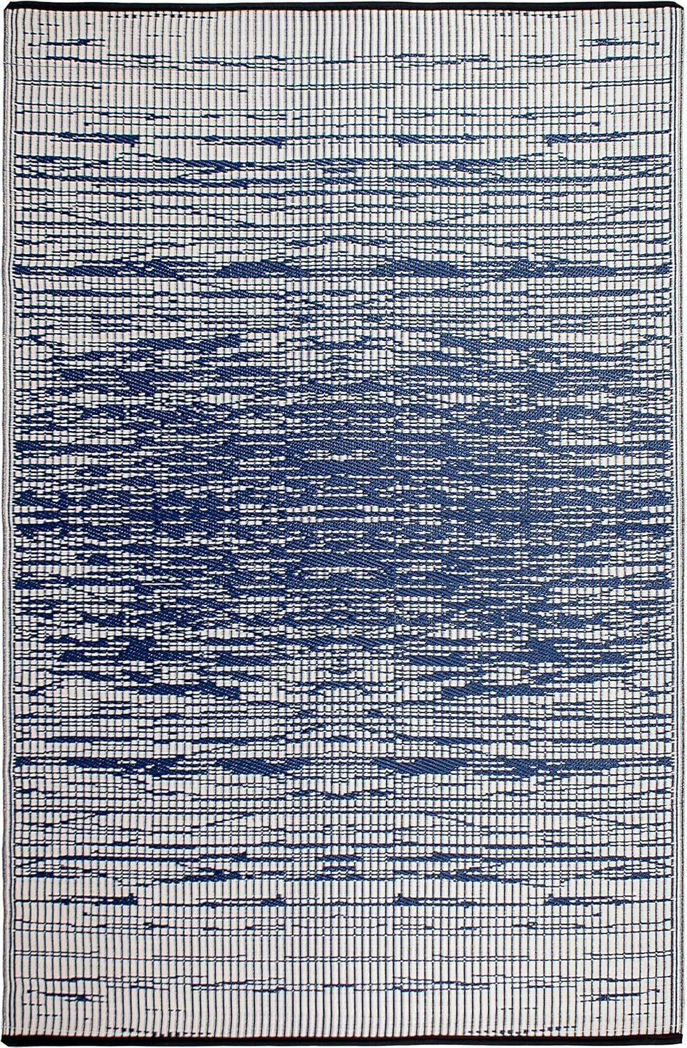 Abstract Distressed Stripes Outdoor Rug - Waterproof, Fade Resistant, Crease-Free, Reversible - Premium Recycled Plastic - Patio Porch Balcony Deck - Brooklyn Blue - 8X10 Ft