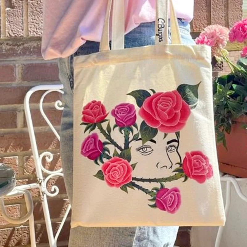 Large Capacity Canvas Shopping Bags DIY Painting Pattern Handbag Folding Eco-Friendly Cotton Tote Bags